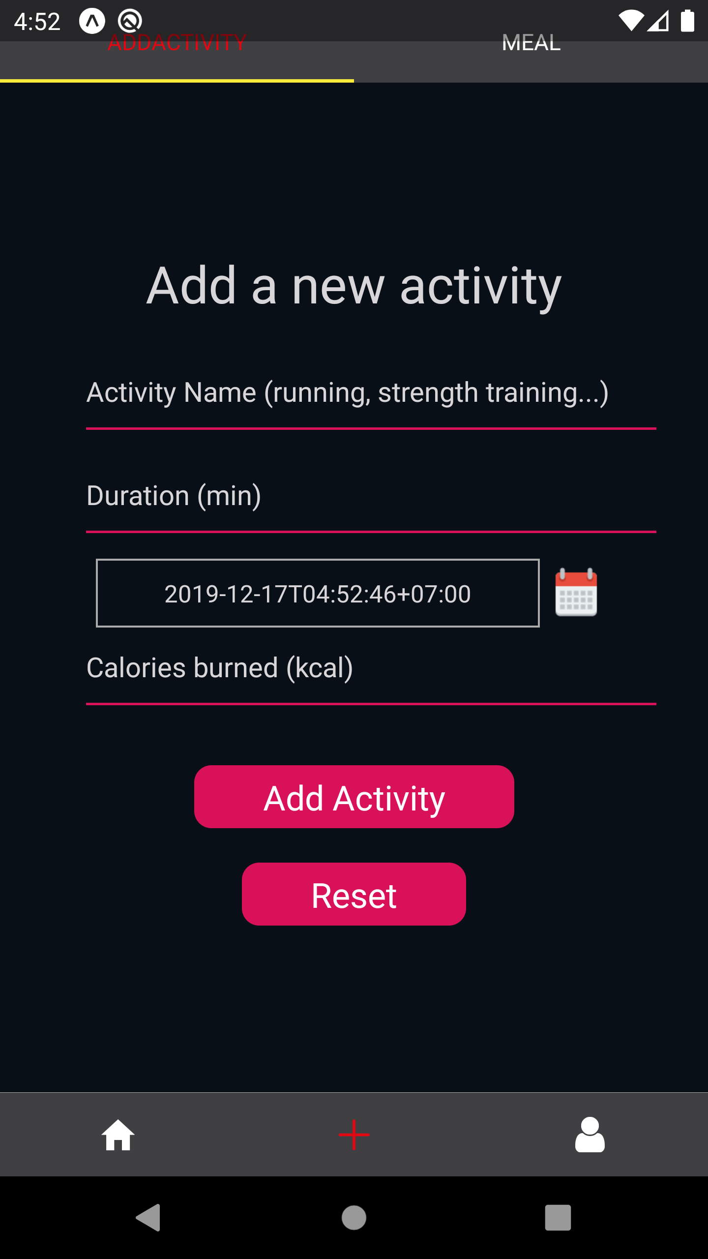 fitness tracker add new activity